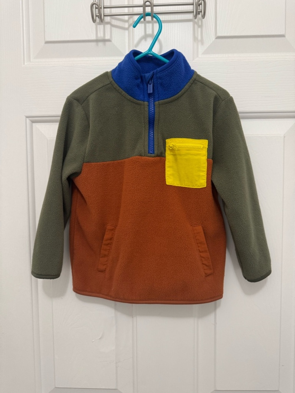 Old Navy Olive Green Fleece Pullover with Bright Blue Trim